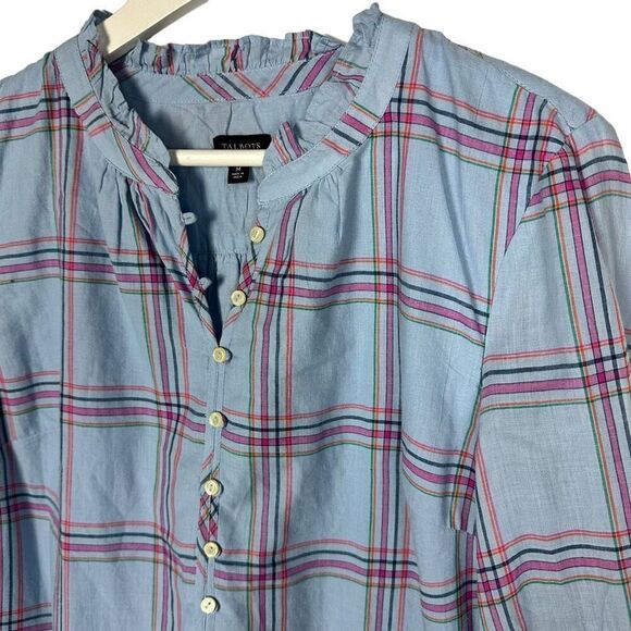 Talbots Band Collar Popover Size Medium Slender Stripe Plaid Ruffle Collar - Picture 5 of 9